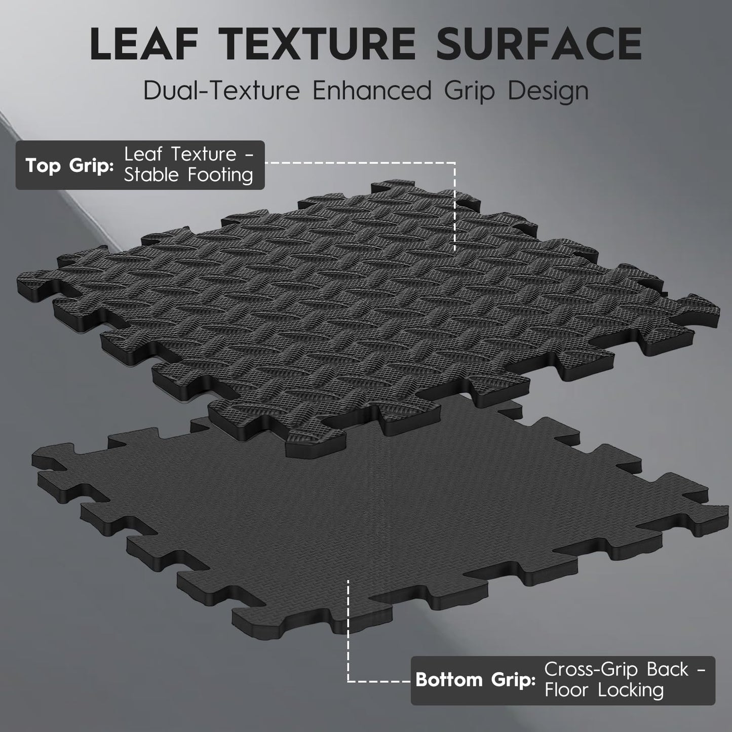 Haulcove 18 Tiles Puzzle Exercise Mat, EVA Interlocking Foam Floor Tiles, Non-Slip, Protective, Water-Resistant Flooring for Home Gym & Workout Equipment, 12.6" x 12.6" x 0.4", 18 Sq Ft, Black