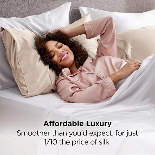 Bedsure Satin Pillowcases - Luxurious Cooling Queen Size Set of 2 | Envelope Closure, Beige 20x30 Inches