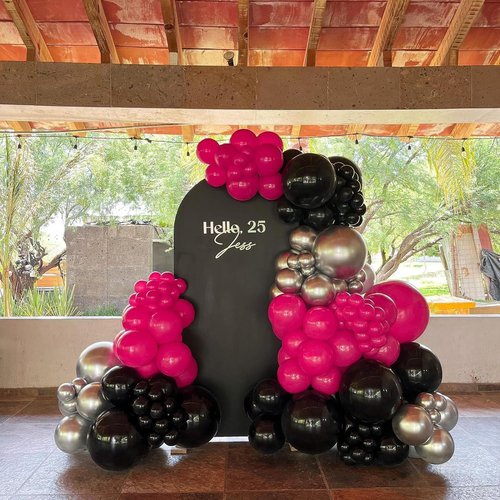 BAUANOOY Hot Pink Balloons - 100pcs 12-Inch Bright Latex Balloons with Ribbon for Parties & Events