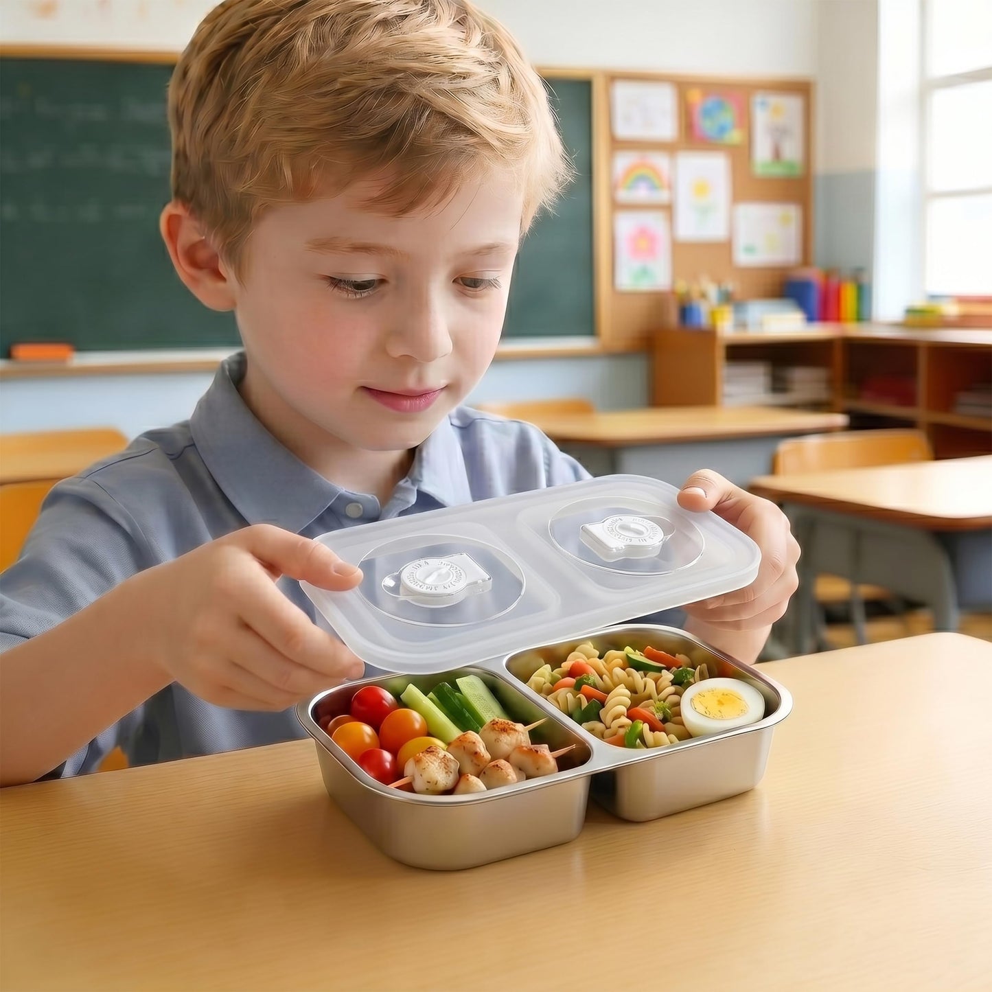 BSTUR 6 Pack Stainless Steel Snack Containers, 2 Compartment Reusable Metal Snack Boxes Containers with Leak-Proof Lids, Compact Lunch Box Food Storage Container
