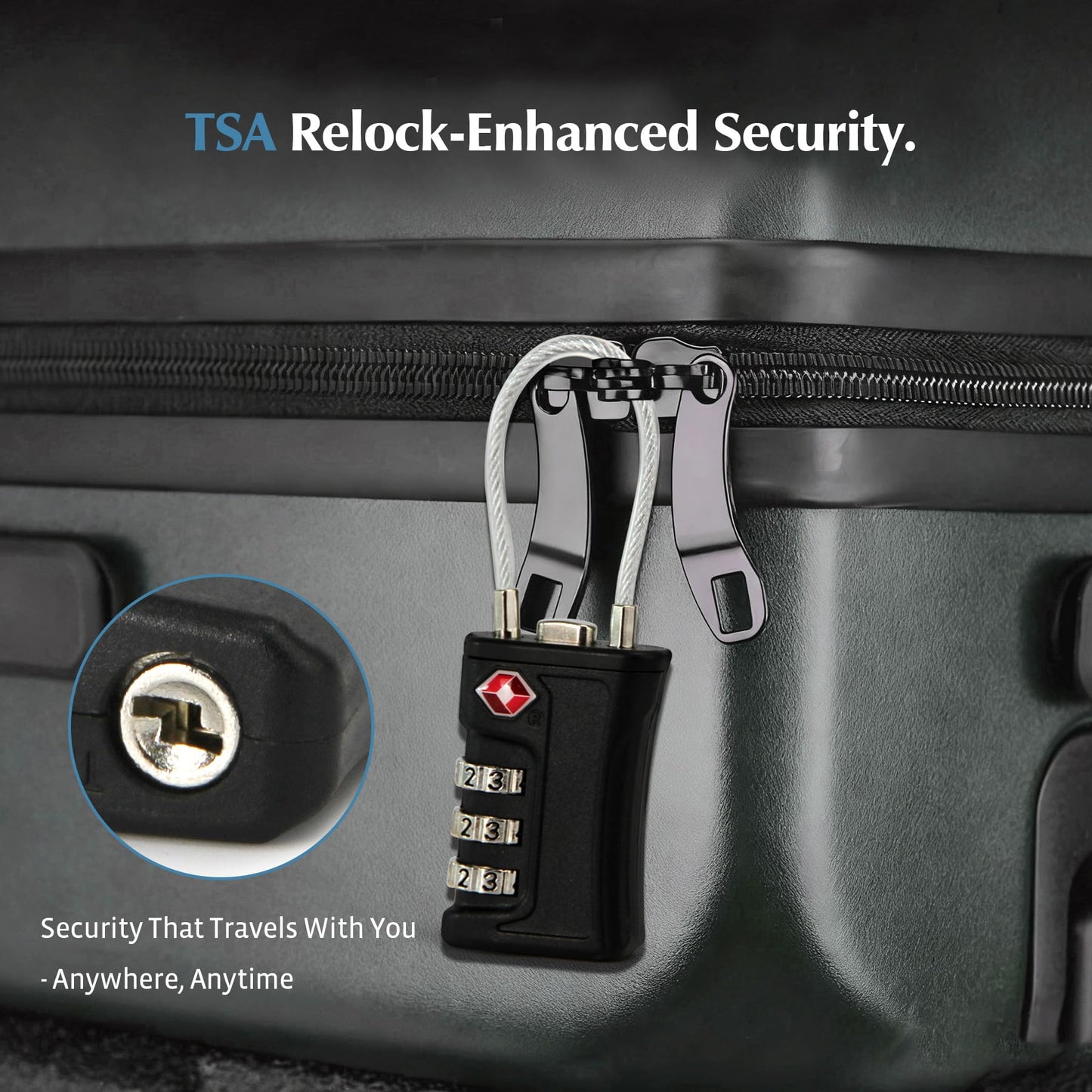 Ech.Apr 2 Pack TSA Approved Luggage Locks, 3-Digit Combination Cable Padlocks for Suitcase, Backpack, Gym Locker & Travel Bags - JY-814 Black