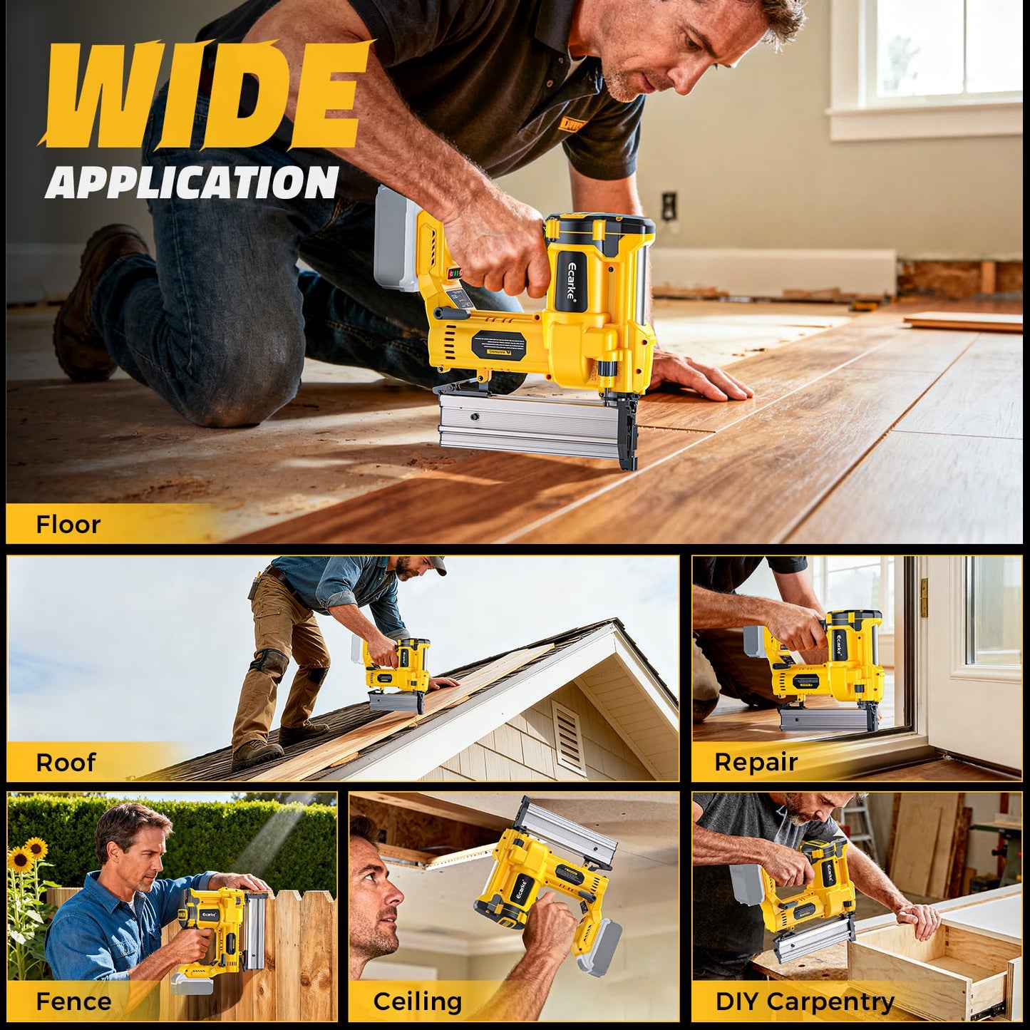 Ecarke Cordless 2" Brad Nailer Compatible with DeWalt 20V Battery(Tool only), 2 in 1 Electric Nail Gun Staple Gun with 18GA Nails, Power Nail Gun for Trim Wood Crafting Home Carpentry, 7.2LBS