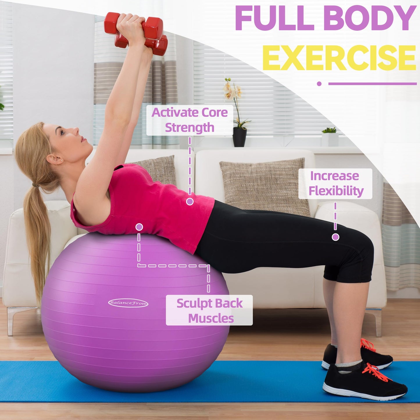 Fitvids Anti-Burst and Slip Resistant Exercise Yoga Ball with Quick Pump 48-55cm,M, Purple