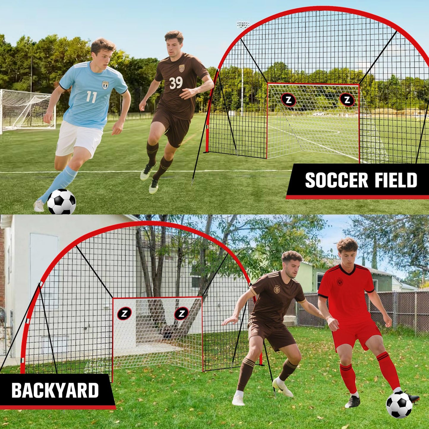 ZEALFEEL 3-in-1 Soccer Goal with Backstop Net & Rebounder, 21x10ft Soccer Rebounder Net with 2 Targets, 36-Strand PE Net, Soccer Training Equipment for Shoot Pass Ball Control Backyard Game