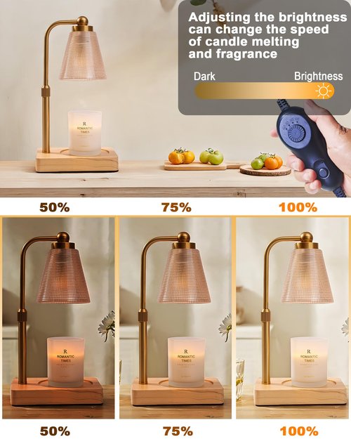 HONGZZI Candle Warmer Lamp - Electric Candle Warmer with Timer, Adjustable Height & Brightness, 2 Replacement Bulbs, 1-Year Warranty - Perfect for Jar Candles, Kitchen, Living Room, Bedroom (Gold)