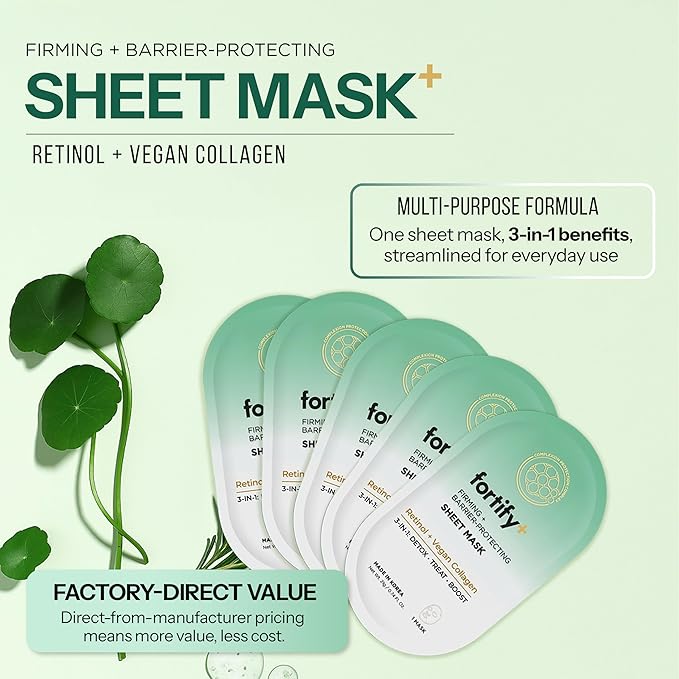 Face Mask with Retinol and Collagen - Dermatologist Tested, Anti Aging - Firming & Barrier Protecting - 3-in-1: Detox - Treat- Boost - Clean Beauty, Korean Skin Care, 10 Sheet Masks