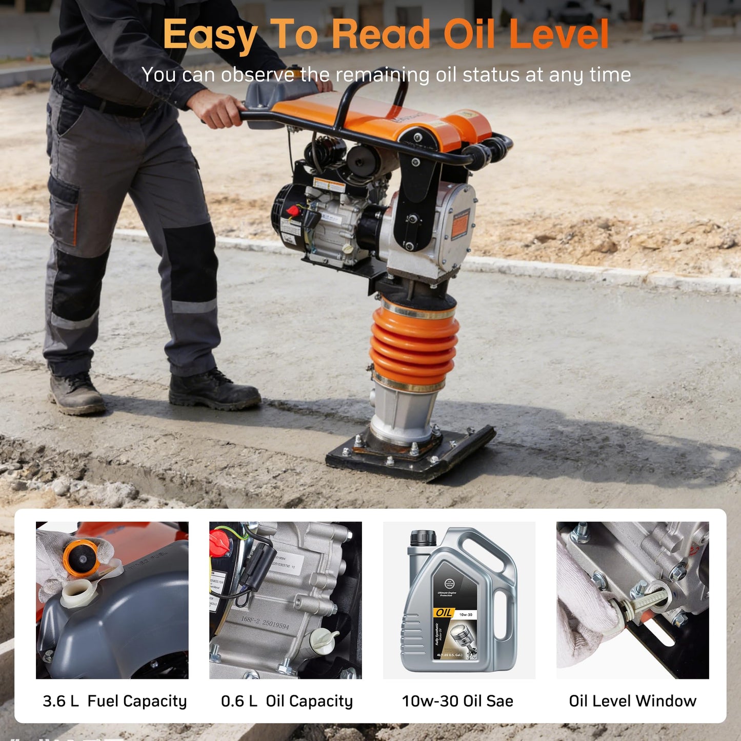 Powerhive Jumping Jack Compactor 6.5 HP 196cc 4 Stroke Gas Engine 2700 lbs Impact Force for Soil, Gravel, Footings, Concrete Slabs, and Foundations
