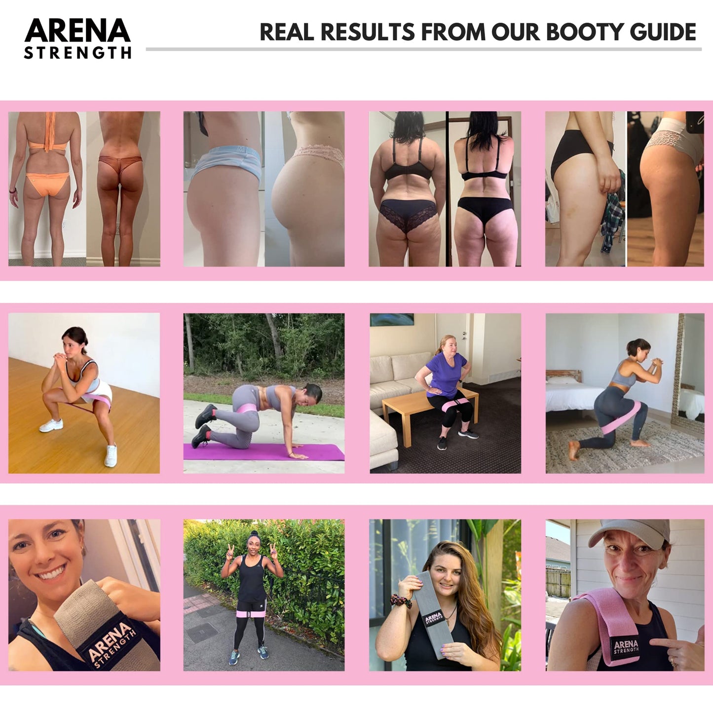 Arena Strength Fabric Exercise Booty Bands for Legs and Butt | Hip Resistance Bands Set of 3 with Workout Guide and Carry Case