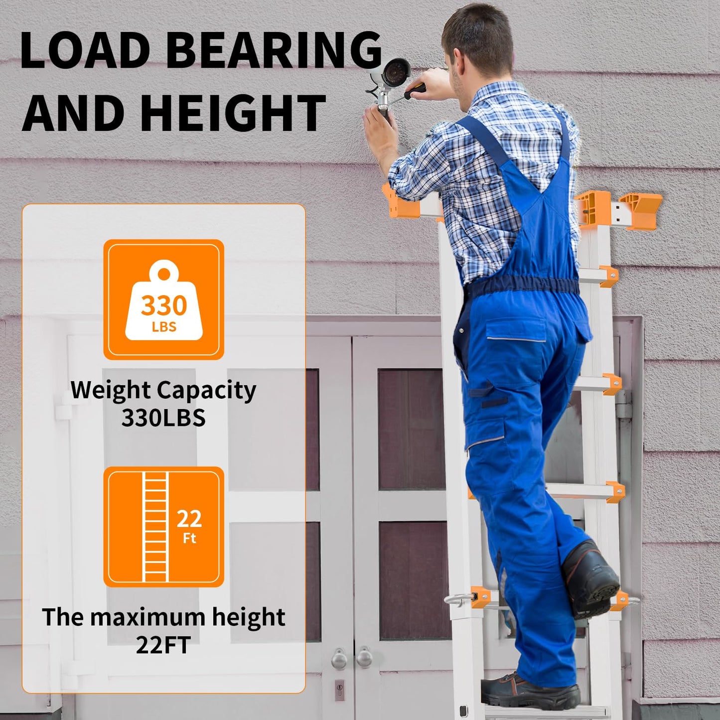Valeo Ladder 22FT, Multi Position 6 Step Ladder Extension, Anti-Slip A Frame Folding Ladder with Removable Tool Tray, 330lbs Adjustable Telescopic Aluminum Ladders for Stairs Home Indoor Outdoor Roof