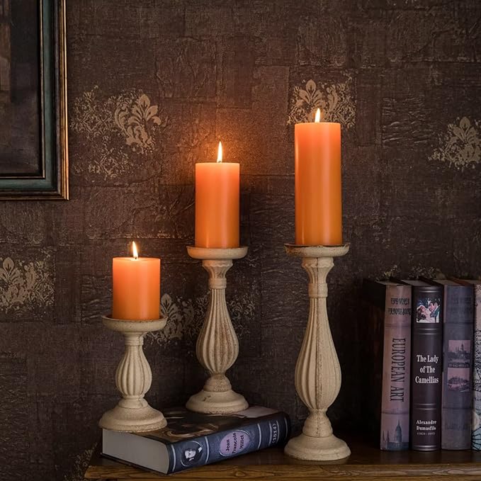 MOZEAL 3" x 6" Hand-Poured Unscented Candle,Dripless Pillar Candle Set of 3,Long Lasting Burning,Approx 120 Hours Burn Time,Rustic Country Style,for Wedding,Dinner,Christmas and Home Decor,Orange