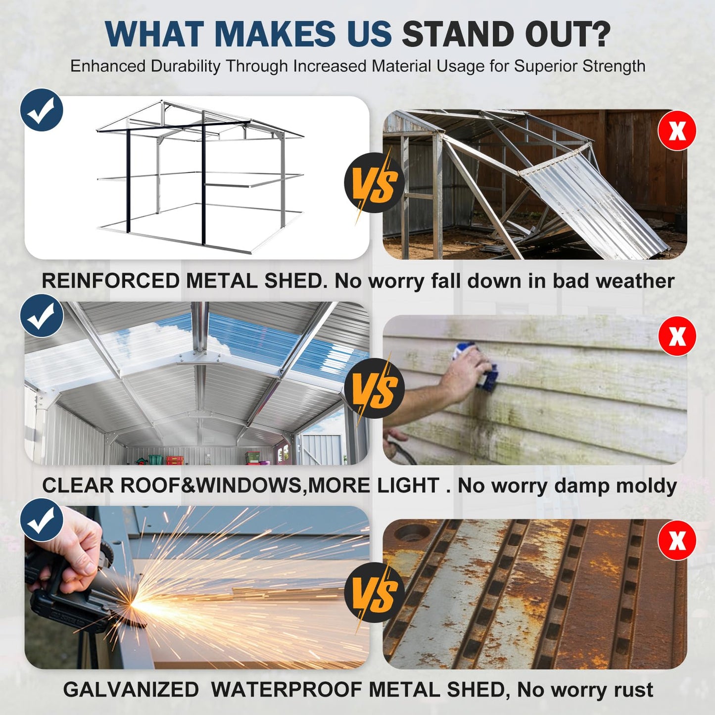 WELYAS 10x12 FT Outdoor Metal Storage Shed with Unique Floor Base Clear Roof Window Lockable Door Vent,Waterproof Heavy Duty Reinforced Frame Sheds for Yard Store Large Lawnmower Tool, Dark Grey
