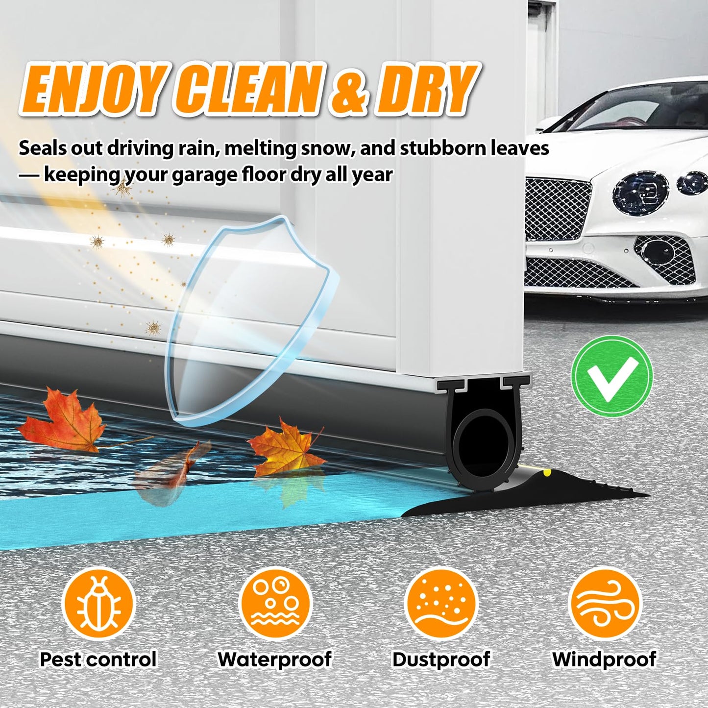 Jin&Bao 5/16" T-End Garage Door Seal Bottom Rubber Weather Stripping with 2 End Plugs, Weatherproof Seal Replacement Strip Dust & Pest Proof Threshold Buffering Garage Door Sweep (16FT, Black)