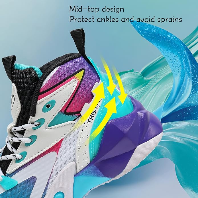 VITUOFLY Kids Basketball Shoes Boys Air Cushion Sneakers Girls Mid Top School Hoops Shoes Non-Slip Outdoor Sports Running Gym Comfortable Durable Little Kid/Big Kid