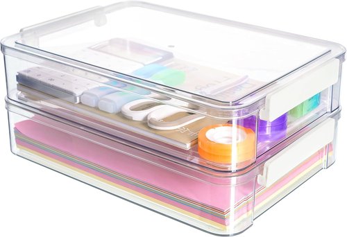 Citylife 6 Qt Plastic Storage Bins - 2 PCS with Lids & Latches | Clear Organizing Bins for A4 Paper & Crafts