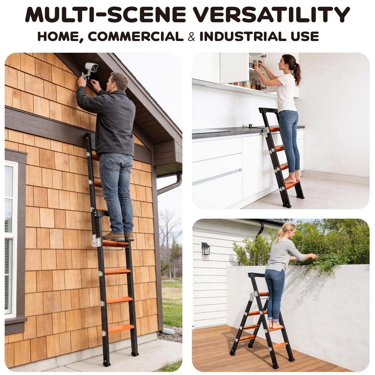 XinSunho Ladder, 3-in-1 Multi-Position Step Ladder, 4 Step Folding A-Frame, 7 Ft Heavy Duty Steel Extension Ladder, 375 lbs Max Capacity Multi-Purpose Ladder with Work Tray for Home and DIY