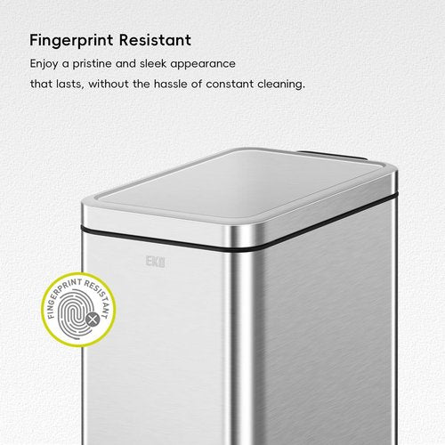 EKO Small Bathroom Trash Can - Soft Close Lid & Step Pedal | 10L Stainless Steel, Anti-Fingerprint Finish