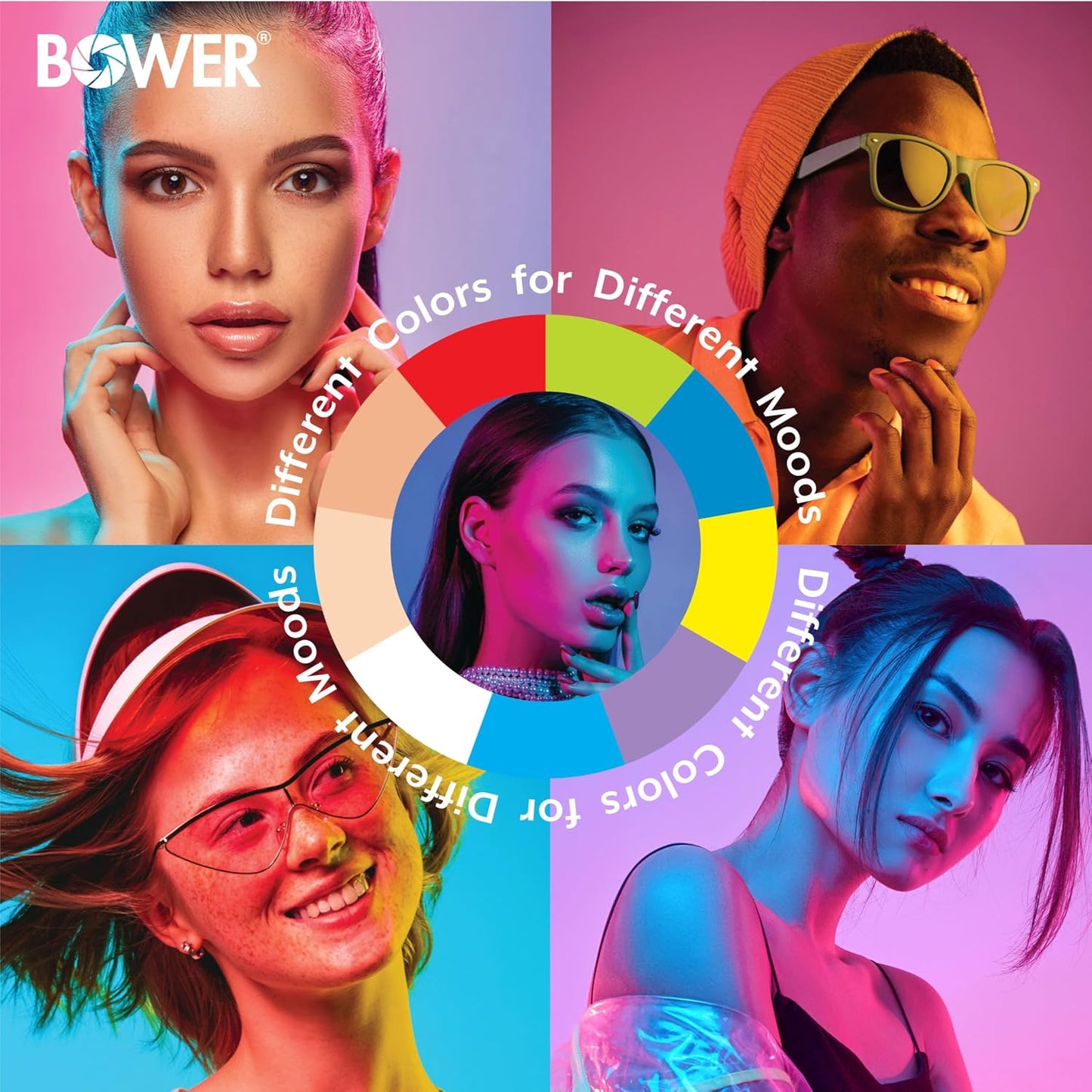 Bower 10 inch 9 12 RGB Selfie Desktop Ring Light Stand Studio Kit - Ultra Wide Range, Colors, Brightness Levels
