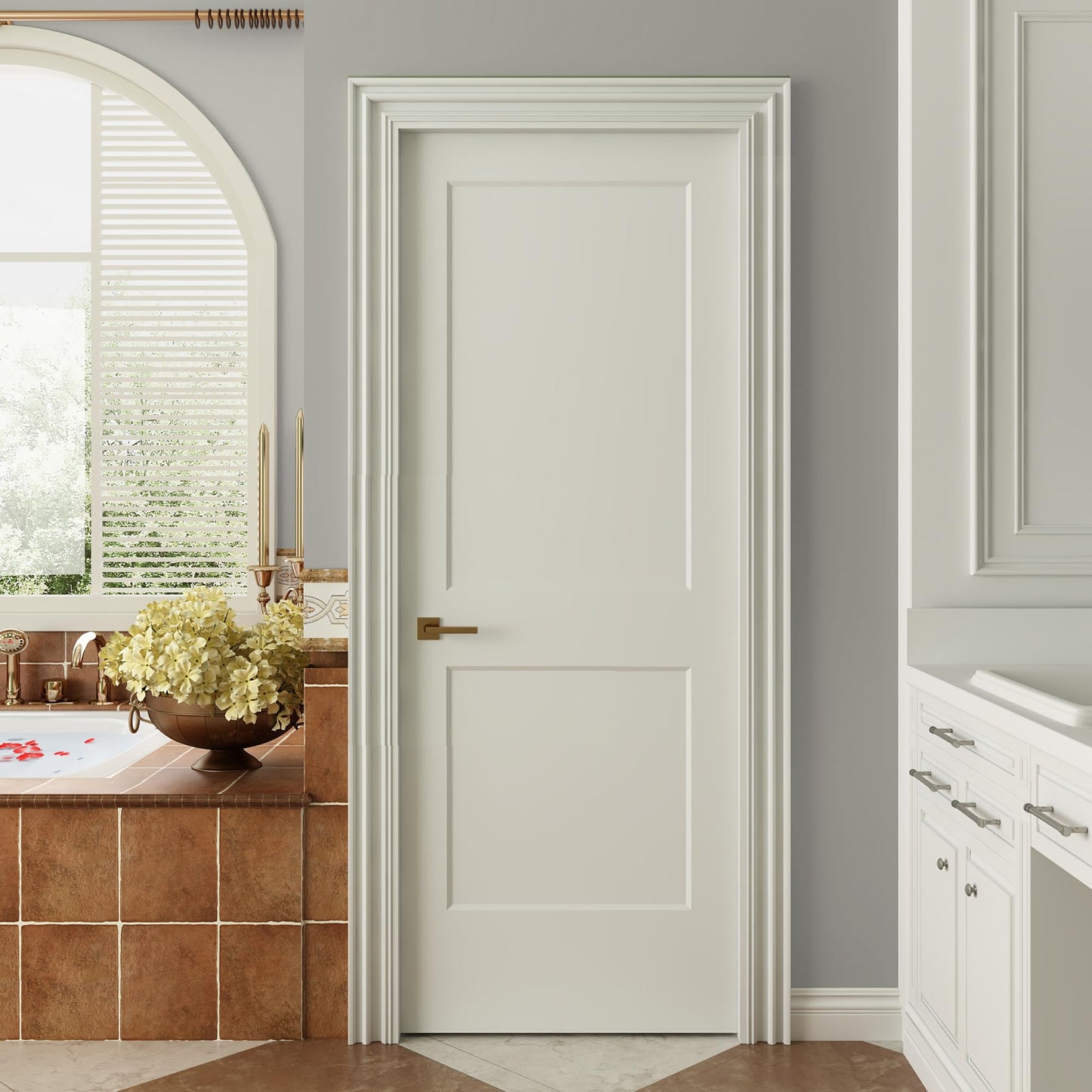 JUBEST 30"x80" 2-Panel Shaker Style White Primed Hollow Core Interior Molded Door Slab, NOT Pre-drilled and NOT Included Hardware, Pre-Assembled Interior Door for Pantry, Laundry, Closet