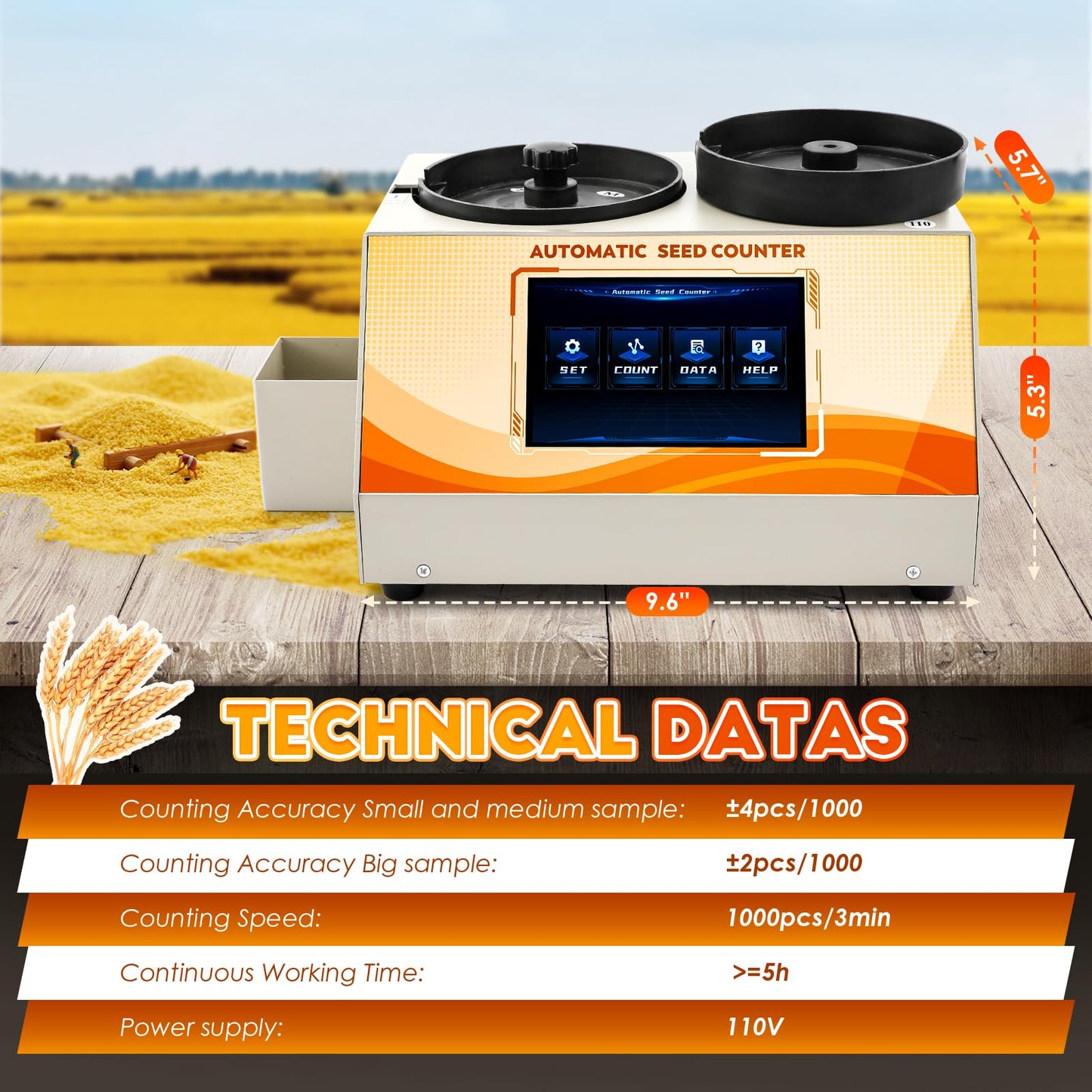 CGOLDENWALL 3Plates Automatic Multi-functions Touchscreen Seeds Counter Machine With Data Storage, Adjustable Speed/Brightness, High Precision Counting for Various Shapes Cereals Seeds Grain