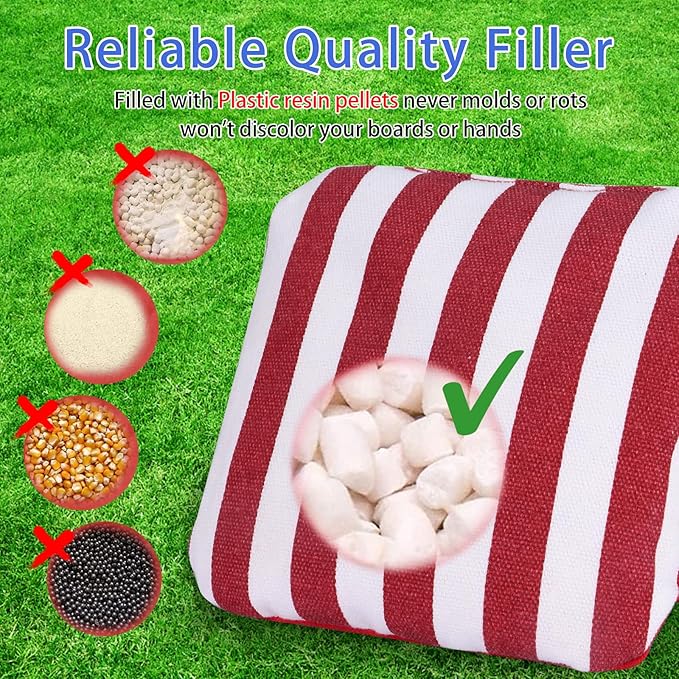 EunHo Dual Sided Cornhole Bags Regulation Set of 8 Professional Cornhole Bean Bags Slick and Stick for Tossing Game-All Weather