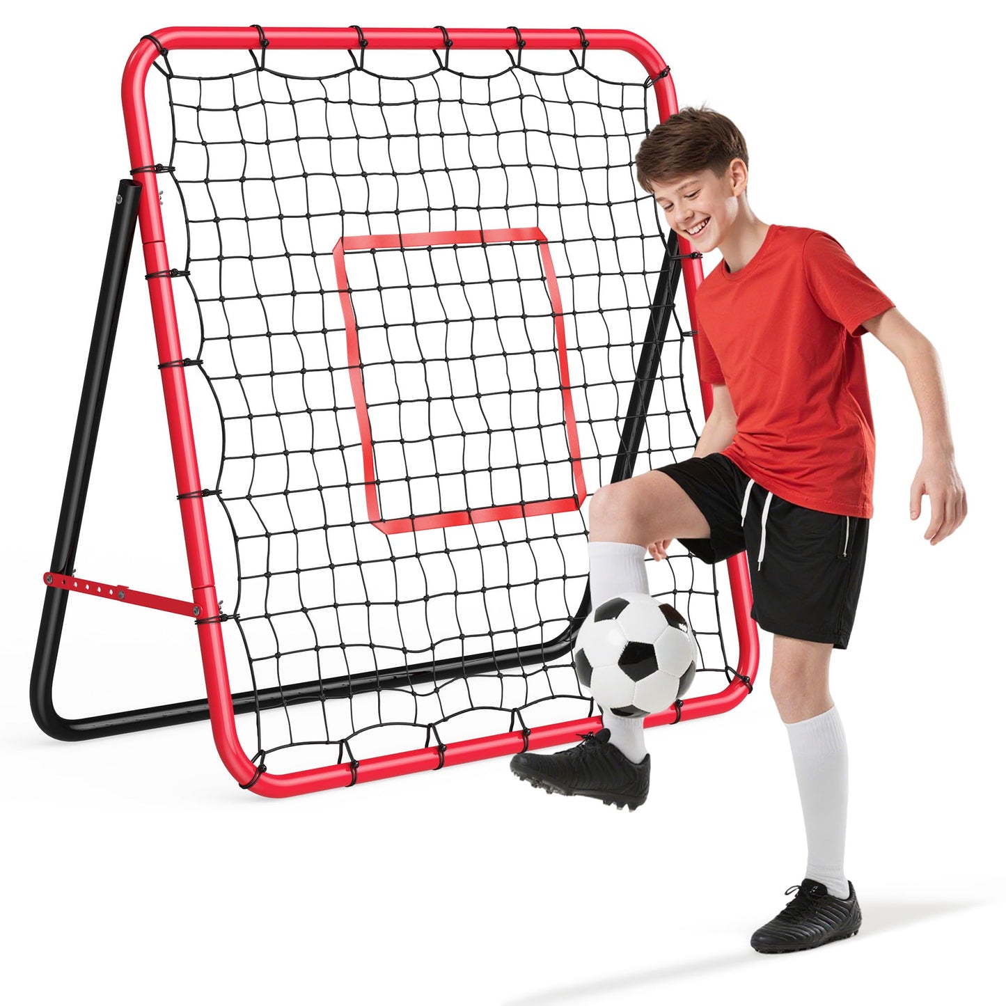 Garvee 3.3x3.3 FT Soccer Baseball Rebounder Adjustable Soccer Goal and Bounce Back Net with Steel Frame Multi-Sport Training Equipment for Control Passing Practice Easy Setup Teens Adults