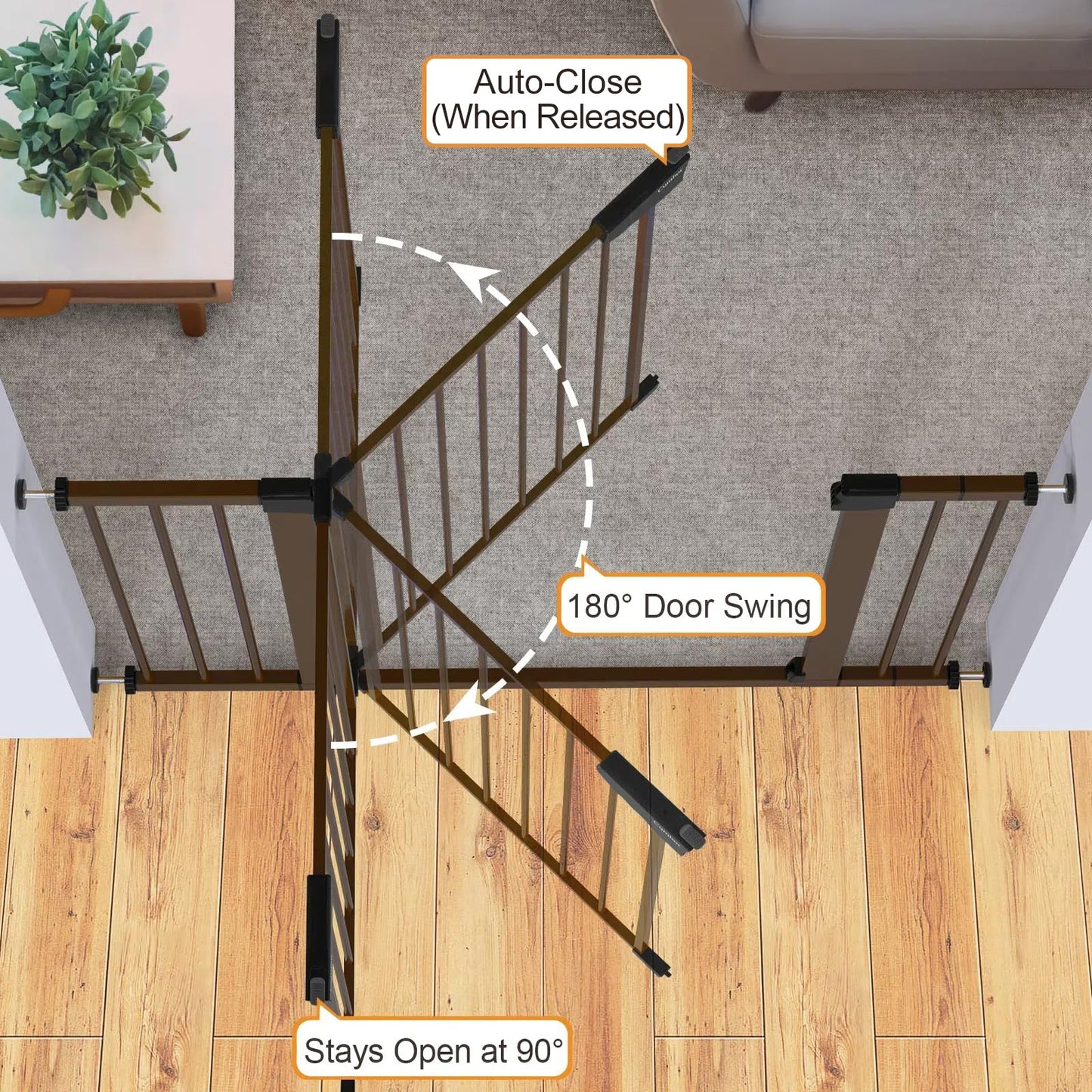 Cumbor 2 Pack 30-46" Baby Gate for Stairs, Mom's Choice Awards Winner-Auto Close Dog Gate for doorways, Easy Install Pressure Mounted Pet Gates Indoor, Easy Walk Thru Wide Safety Gate for Dog, Brown