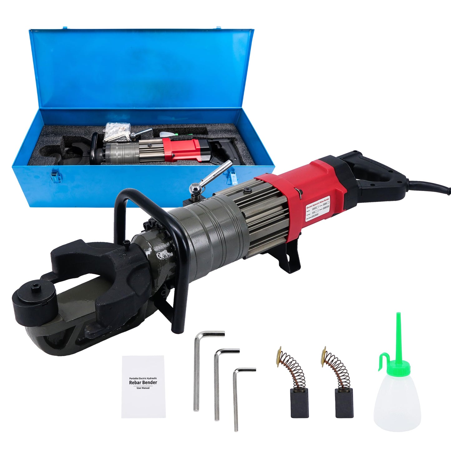 NAYAMOL 1500W Electric Hydraulic Rebar Bender, Fits 16–25mm (#8, Up to 1") Rebar, 0–130° Adjustable Bending Angle, Fast 3–4s Speed, Portable 110V Rebar Bending Machine with Toolbox