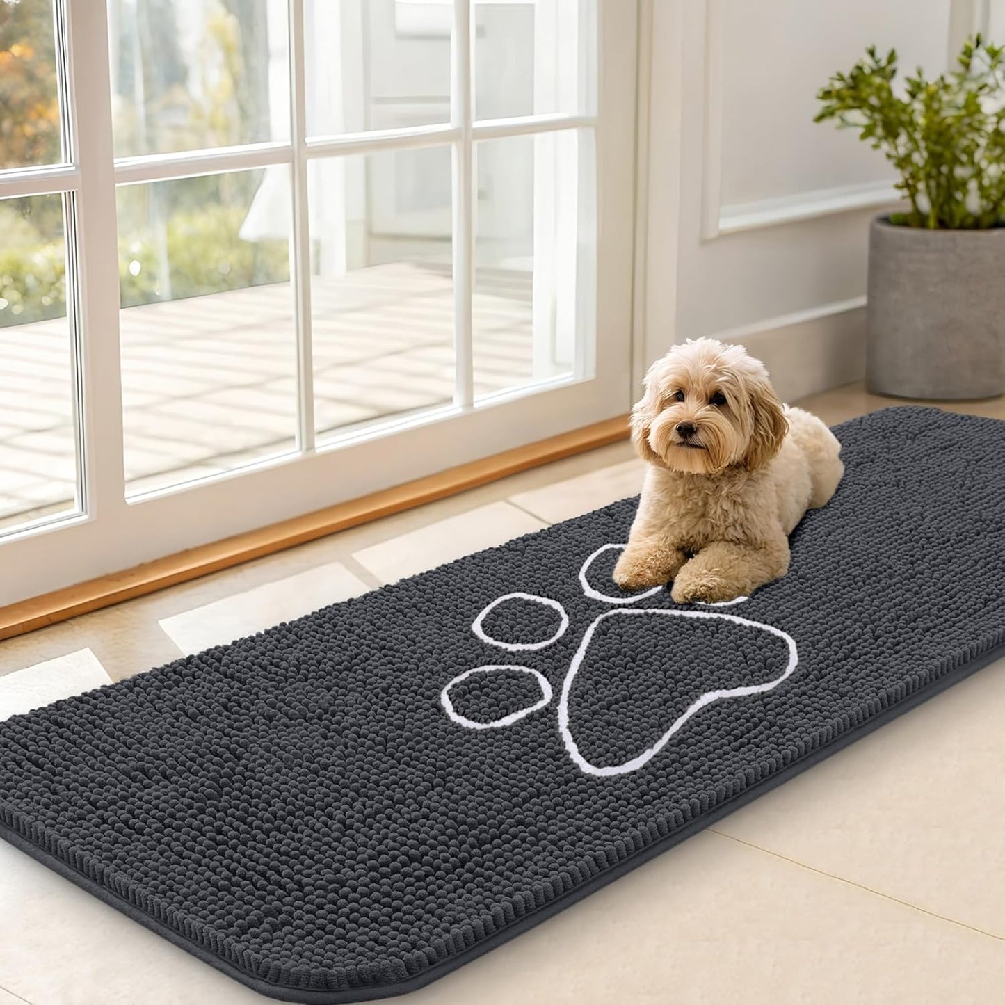 OLANLY Dog Door Mat - Absorbent Non-Slip Mud Mat for Muddy Paws | 59x20 Inches, Dark Grey