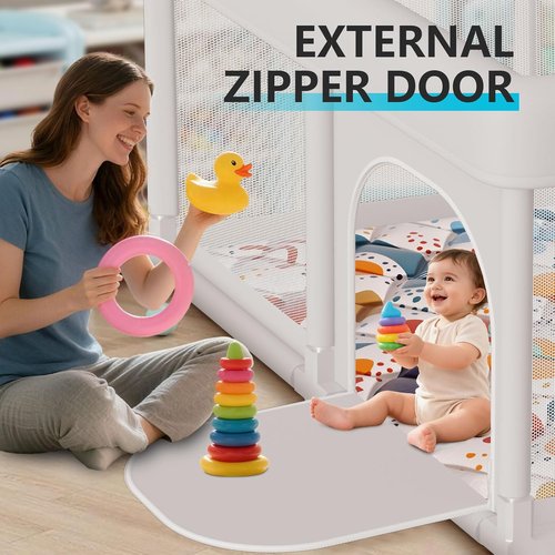 Hiaksedt Baby Playpen - Large Indoor & Outdoor Play Yard for Babies and Toddlers | 74x50 Inches, Zipper Gates, Breathable Mesh