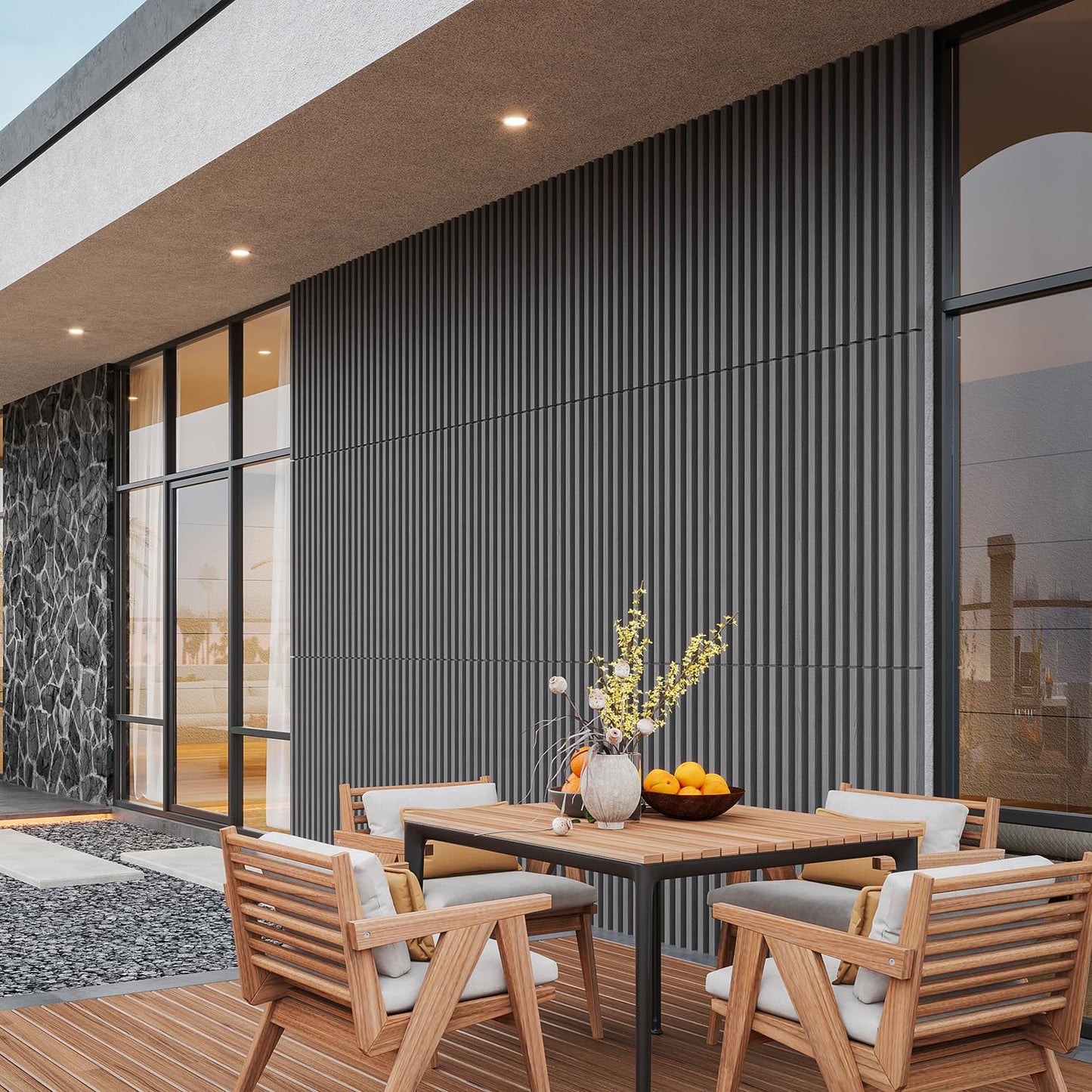 YU LI 3DH WPC Slat Wall Panels 12-Pack 48x 6in & 4 Trim Accent Grey Wood Grain 3D Wall Panels Interior Wall Modern Décor