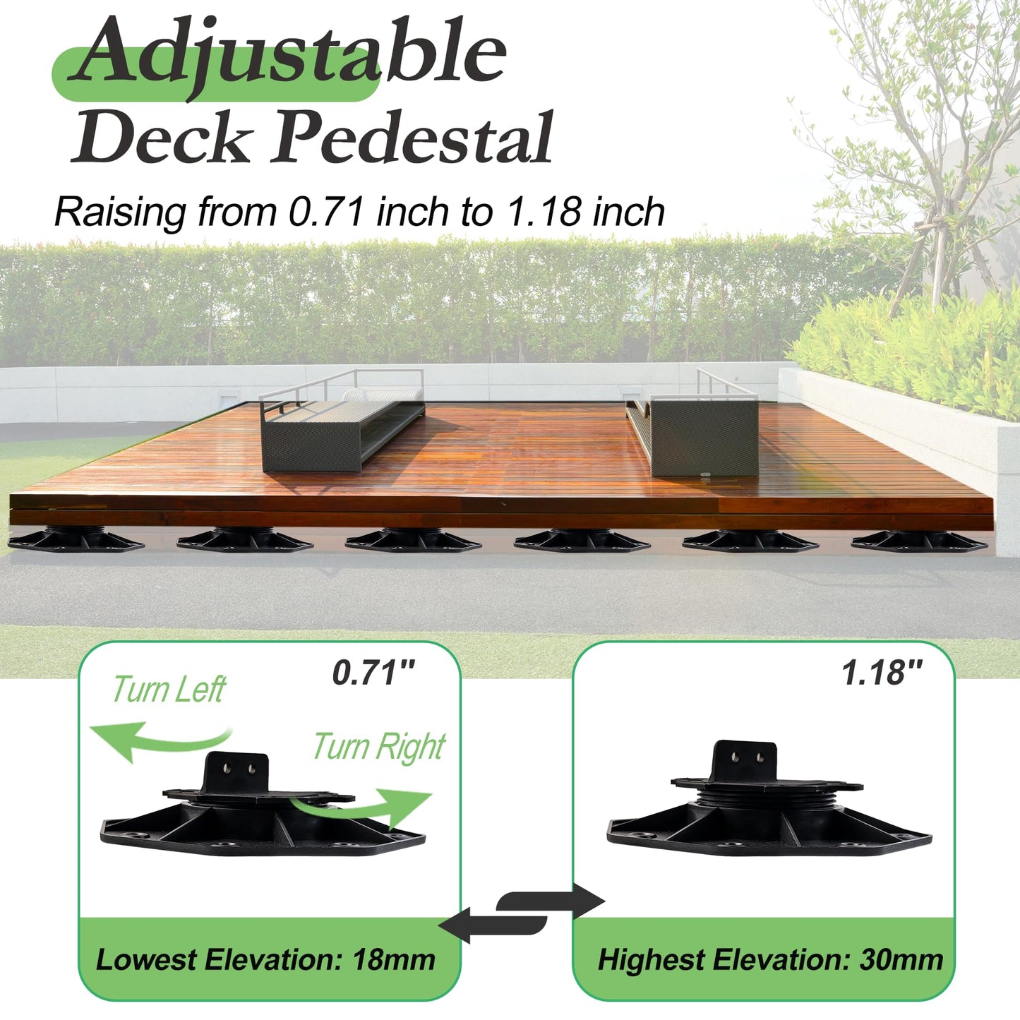50 Pack Deck Block, Adjustable Deck Support Plastic Pedestal Paver, Shed Base Deck Leveling Blocks Post Base, 18-30MM Level Up Deck Support Pedestals Shed Foundation Kit