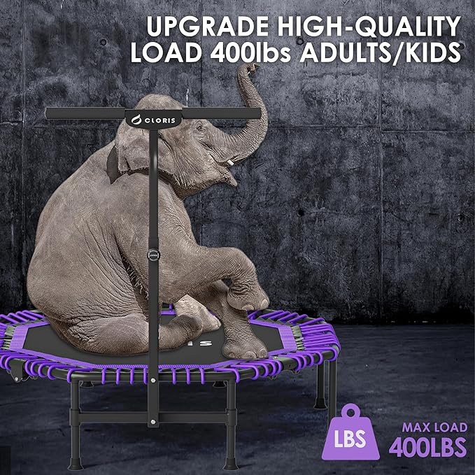 CLORIS 38in/48in Folding Trampoline - Max Load 220lbs / 450lbs Trampoline Rebounder Trampoline for Adults with Adjustable Foam Handle, with safty Padded Cover Best Gift