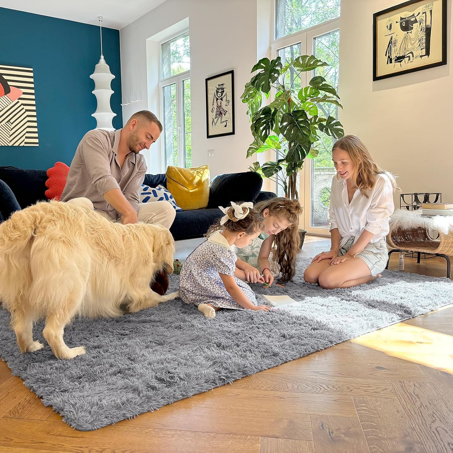 OLANLY 3x5 Soft Fluffy Shaggy Bedside Rug - Machine Washable Indoor Carpet for Kids & Nursery | Light Grey