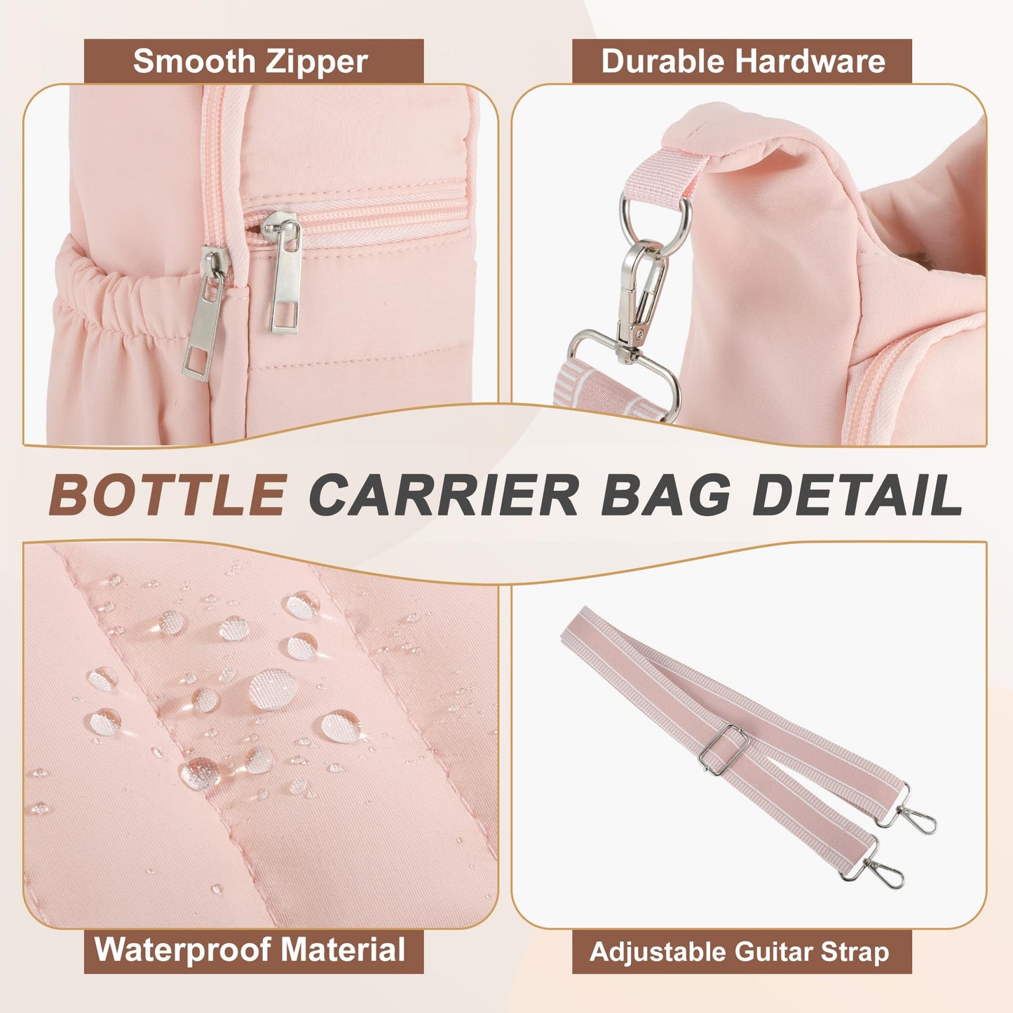 CAPASTEC Water Bottle Carrier Bag, Water Bottle Holder with Adjustable Strap, for Hiking, Cycling, Pink