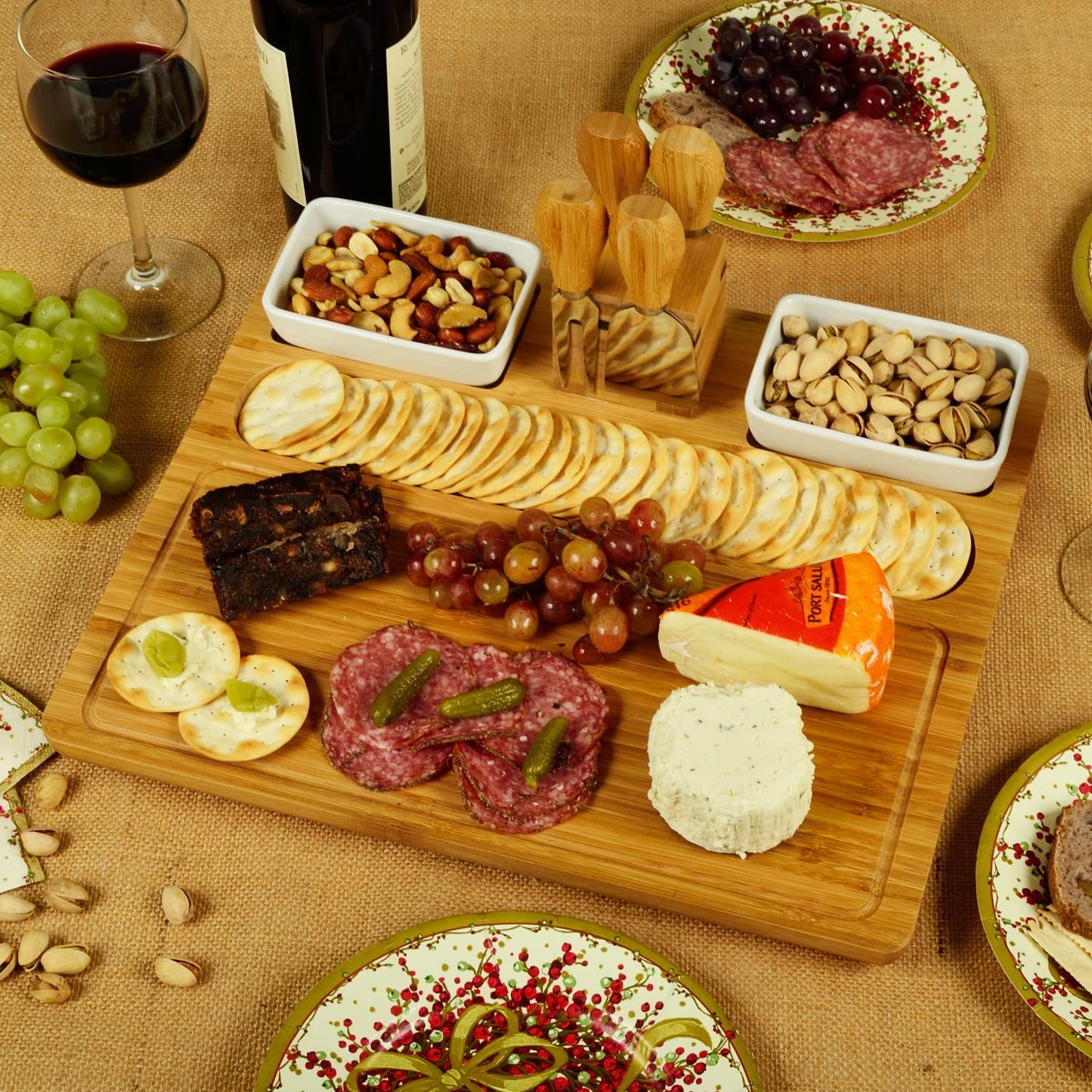 Picnic at Ascot Sherborne Bamboo Cheese Board Set with 4 Tools - Designed & Quality Assured in The USA