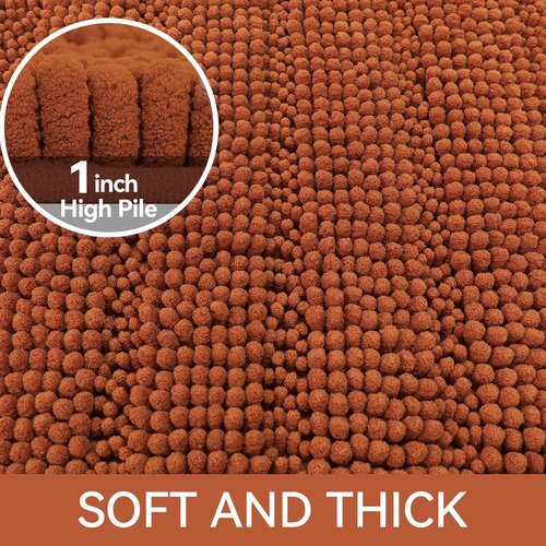 Bcoimo Chenille Bath Mat - Non-Slip Ultra-Absorbent Rug | 24" x 17" Quick-Dry Design for Bathroom
