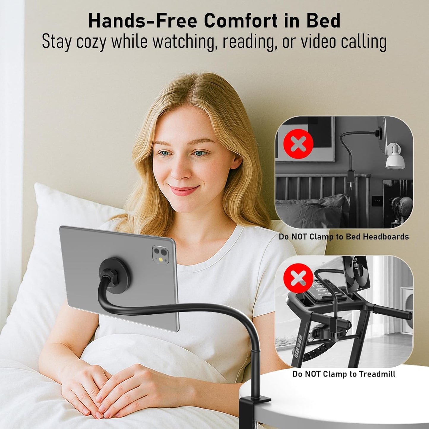TeQable 360 4.7"-13.5" Magnetic Gooseneck Tablet Holder, iPad Desk Clamp Mount for Bed & Desk, Degree Adjustable Arm