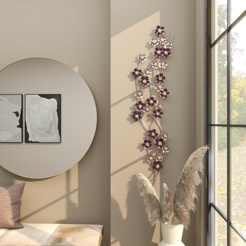 Deco 79 Metal Floral Home Wall Decor Wall Sculpture, Wall Art 50" x 2" x 13", Purple
