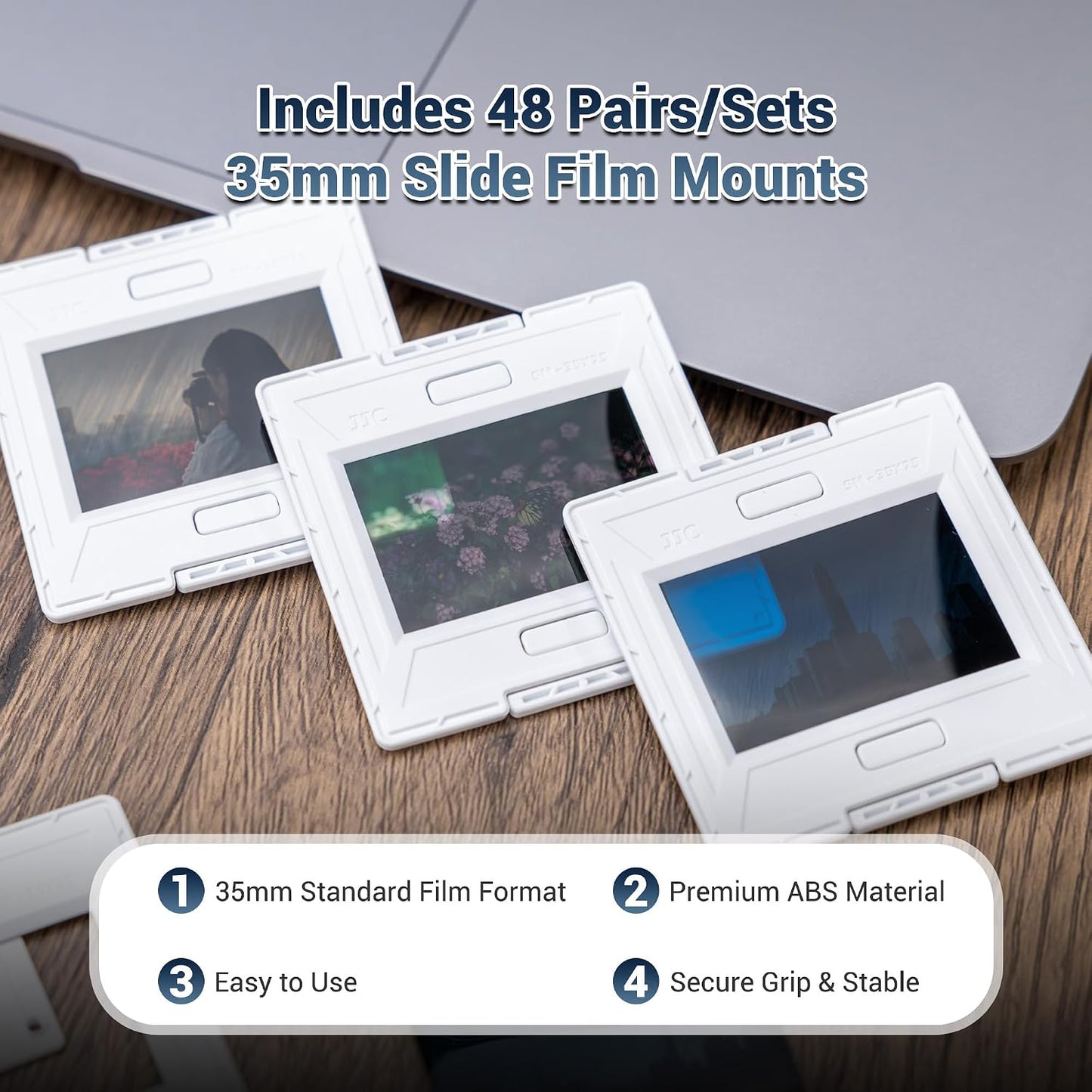 JJC 35mm 96 12 48 Slide Storage Box Kit - Archival Safe Pull-Out Case Holds Mounted Slides, with Acid-Free Pages