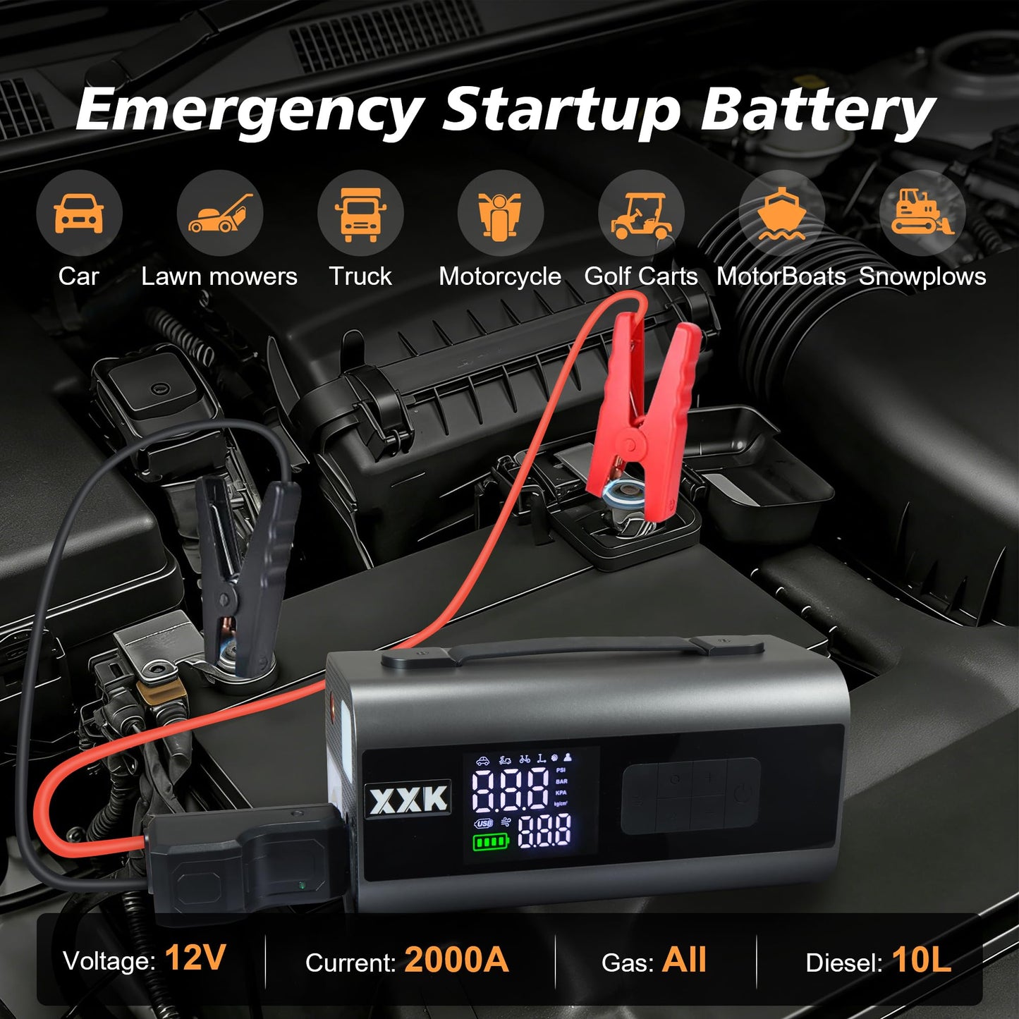 Tire Inflator Portable Air Compressor,2000A Battery Car Jump Starter, Auto Shut-Off,160PSI Air Pump with Tire Gauge Pressure&LED Light,15000PA Vacuum with Suction &Blow, for Cars, Motorcycles, Balls