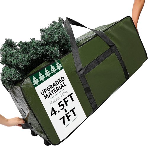 HOMEST Christmas Tree Storage Bag - Fits 4.5-7 Ft Artificial Trees | Zippered, Reinforced Handles & Wheels, Green