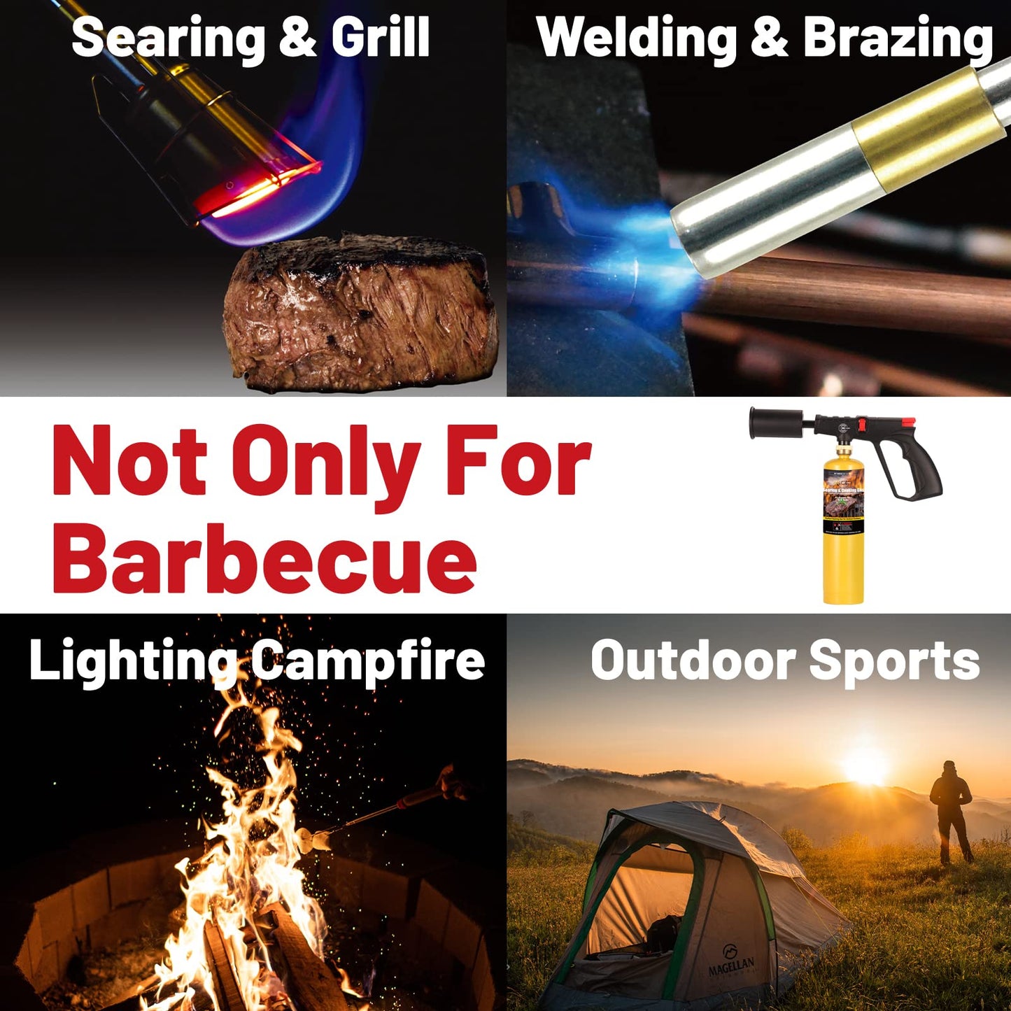 KookCook 14.1oz MAPP Gas 12 Packs Kit 99.99% High Purity Equal to MAP Gas Hotter than Propane No Odor Cooking Searing Camping Gas to Broil Sous Vide for Welding Brazing Soldering Propane Torch Head
