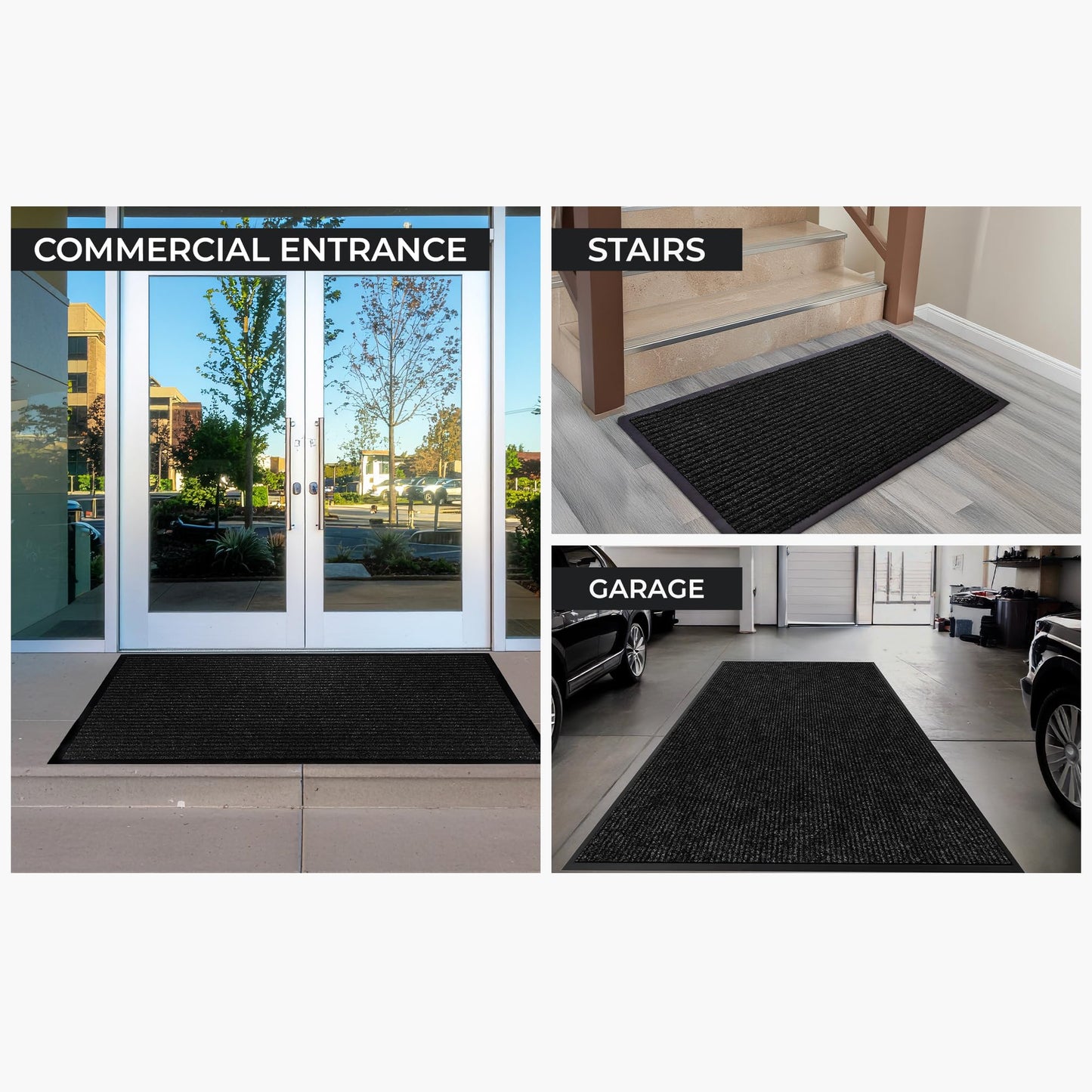 Commercial Door Mat 3'x16' Black, Heavy Duty Industrial Floor Mat for High Traffic Areas, Nonslip Rubber Backing, Large Door Mat for Indoor Entrance or Business Entryway.