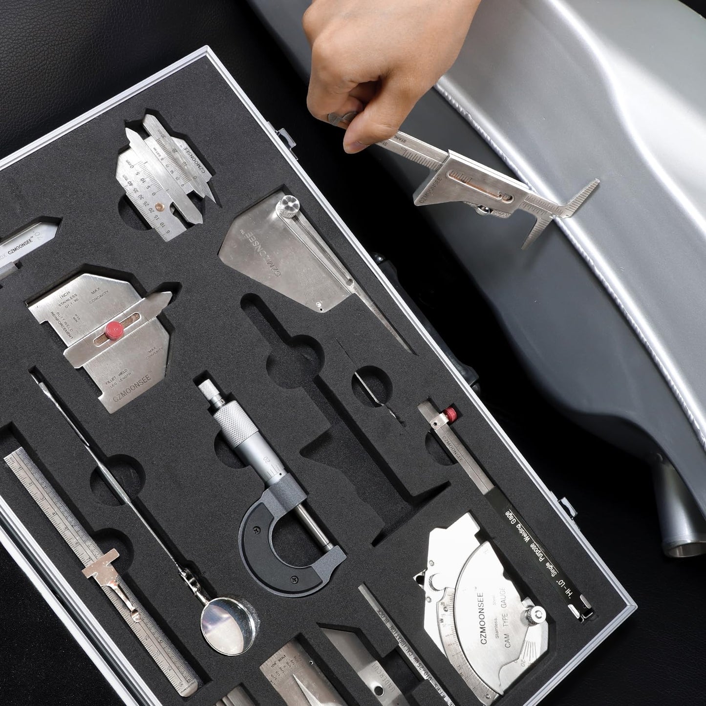 CZMOONSEE 13 Piece Combination Welding Measurement Toolbox Set Stainless Steel Weld Inspection Tool, Welding Weld Inspection Ruler, Corner Weld Gauge