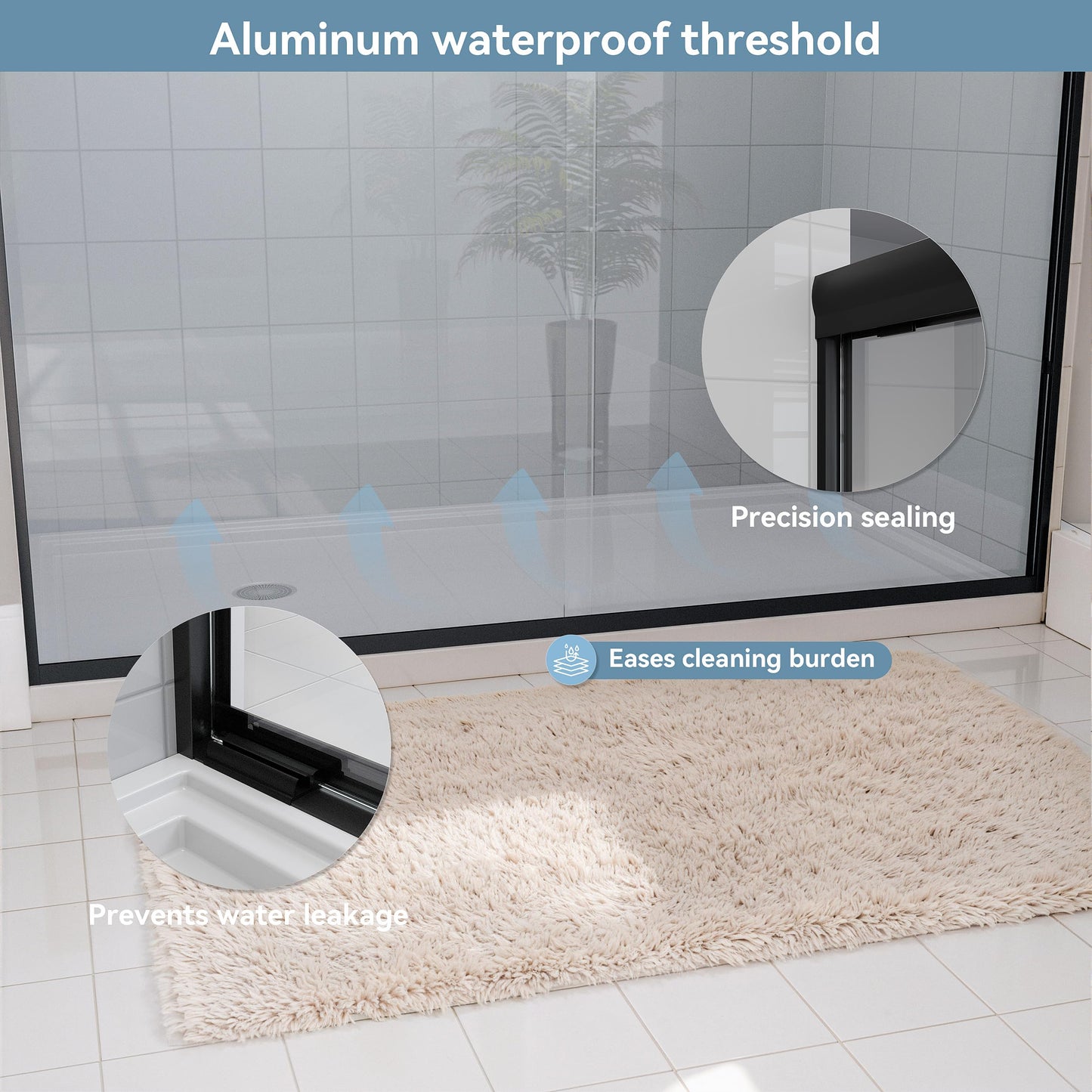 Kullavik Shower Door 56-60'' W x 72'' H Semi-Frameless Bypasss Bathroom Glass Shower Double Sliding Doors,1/4'' (6mm) Clear SGCC Tempered Glass with Explosion-Proof Film,Black