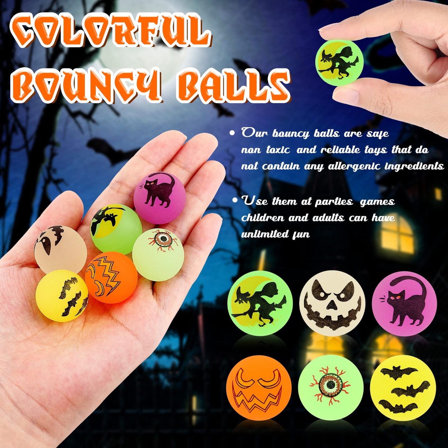 Deekin 500 Pcs Halloween Bouncing Ball, Glow in the Dark Bouncy Party Favors Supplies, Small Bouncy Balls, Rubber Halloween Balls for Boys and Girls Birthday Party Gifts Game Prizes, 0.98 Inch