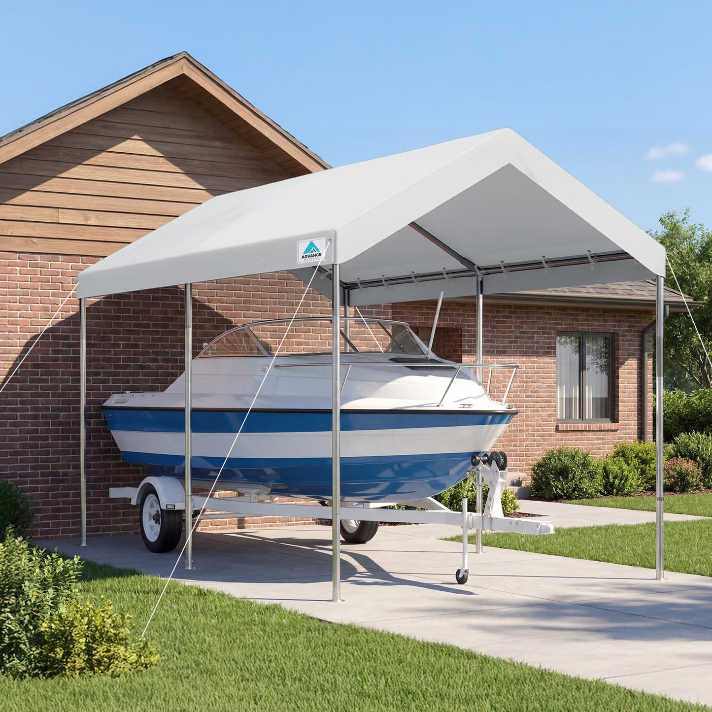 ADVANCE OUTDOOR 10x15 ft Heavy Duty Carport Potable Car Canopy Garage Party Tent Boat Shelter, Adjustable Height from 9.5 ft to 11 ft, White