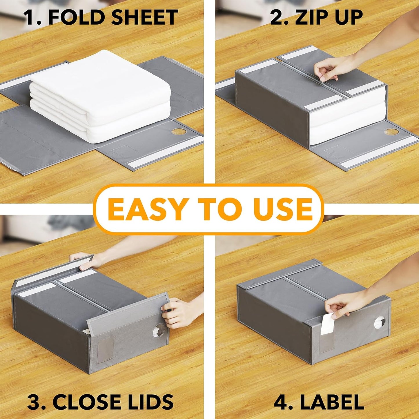 SpaceAid Bed Sheet Organizers - Foldable Linen Closet Storage | XL Queen & King Size, Gray