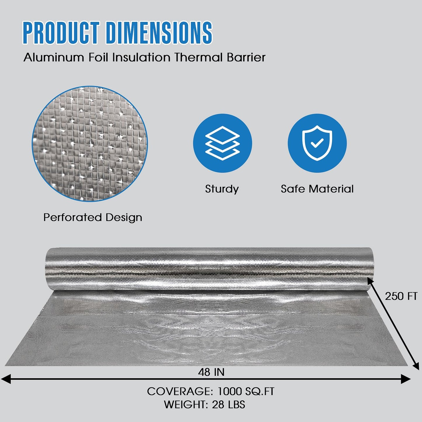 ZXQDRE Radiant Barrier Insulation Roll 1000 Sq Ft, Double Reflective Perforated Attic Foil for Heat Shield & Energy Savings, Heavy Duty Foil Insulation Thermal Barrier, Easy DIY Installation