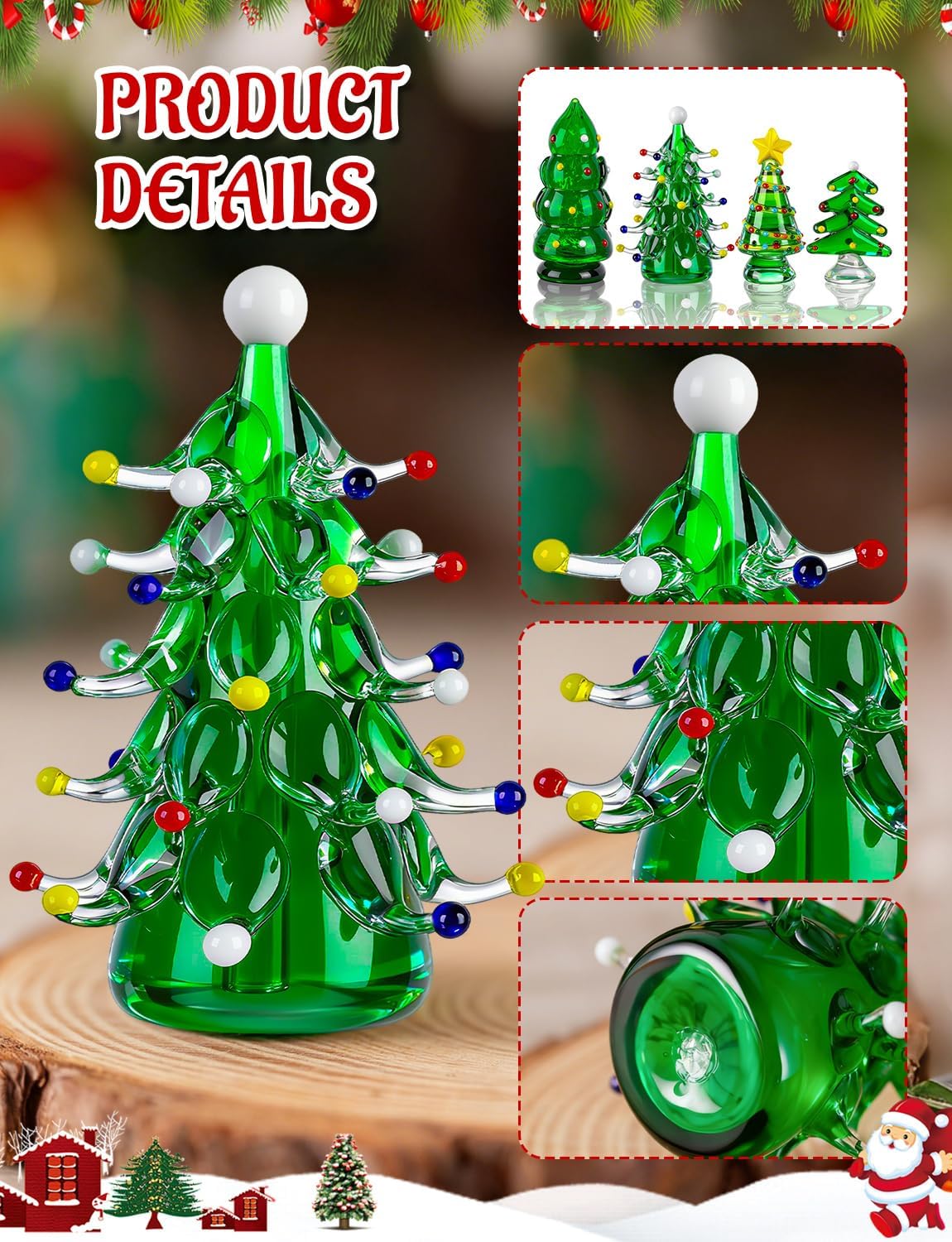Skiennix Blown Glass Christmas Tree Decor - Mini Figurines for Festive Home Decoration | 4 Pcs Set